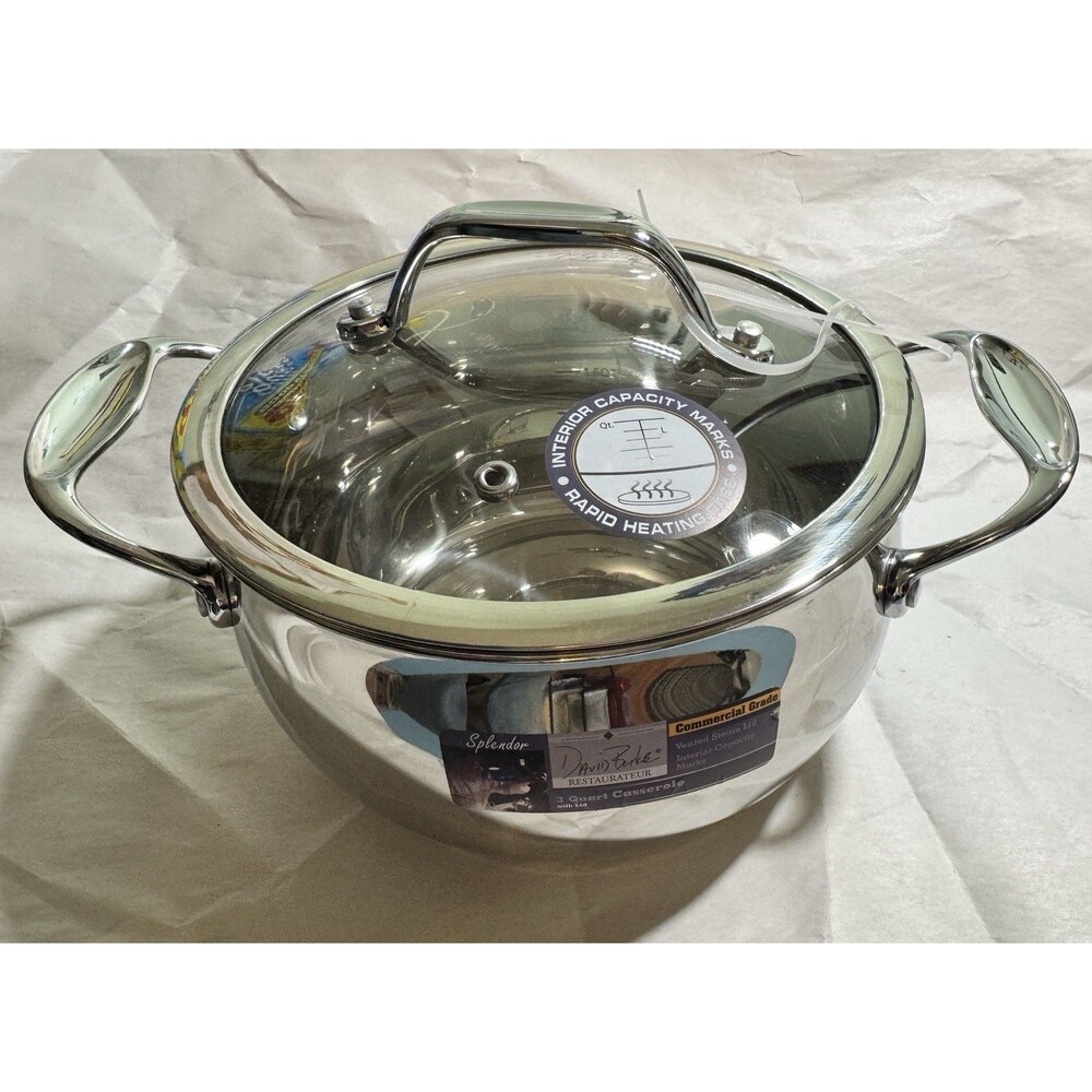 David Burke Splendor Series Stock Pot With Glass Lid 3-Qt Cookware